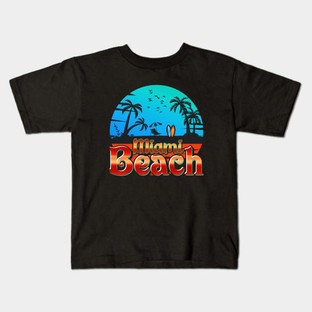 Miami florida beach Sunset Kids T-Shirt by Tonibhardwaj